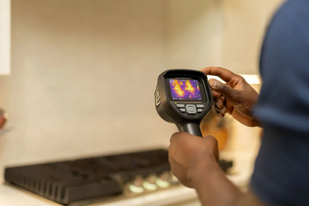 Thermal imaging camera documenting heat patterns during an inspection